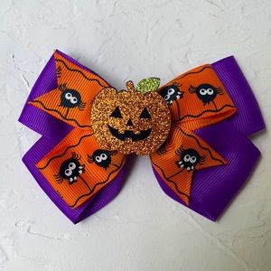 New girls Halloween glitter pumpkin spider hair bow